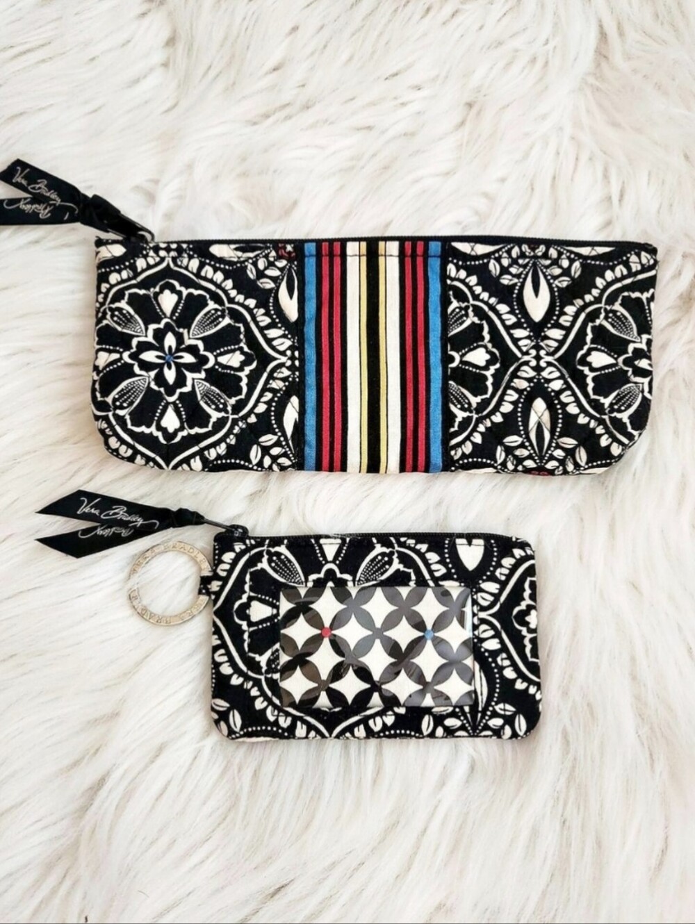 Vera Bradley Black White Paisley Wallet & Makeup Bag Bundle Set
